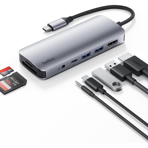 image:imageBelkin USB C Hub 4in1 MultiPort Laptop Dock with 4K HDMI USB C Docking Station with 100 Watt PassThrough Power Delivery 2 X USB A Ports For MacBook Pro Air iPad Pro Chromebook and More7in1 USBC Hub