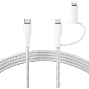 image:imageBelkin BoostCharge Braided 2in1 USBC Charging Cable wUSBC amp Lightning Connector 15M Fast amp MultiCharging for iPhone Series iPad MacBook Galaxy Series Nintendo Switch 2 amp More  WhiteWhite