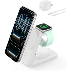 image:imageBelkin MagSafe Charger Compatible 3in1 Charging Station Qi22 25W Magnetic Wireless Charger Dock Foldable Charging Stand for iPhone 171615 Apple Watch AirPods Pixel 10 45W Adapter IncludedWhite