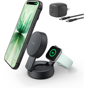 image:imageBelkin MagSafe Charger Compatible 3in1 Charging Station Qi22 25W wCooling Fan OnOff Control Magnetic Wireless Charger for iPhone 17 Apple Watch AirPods Pixel 10 45W Adapter IncludedBlack