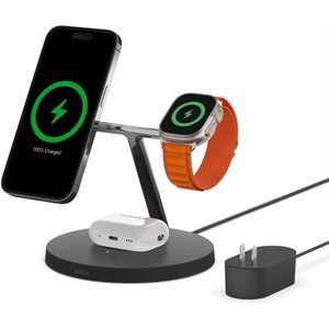 image:imageBelkin MagSafeCompatible iPhone Charger 3in1 Wireless Charging Station Qi2Certified 15W Wireless Charge for Apple iPhone 17 Series Apple Watch AirPods wNonSlip Base 40W Included  WhiteBlack