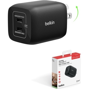 image:imageBelkin Gaming Dual USB C Charger Block for Nintendo Switch 2 and Pro Controller w 65W GaN Fast Charging  Apple iPhone 17 iPad MacBook AirPods Samsung Galaxy S25 Google Pixel 10 amp More  Black65W Charger
