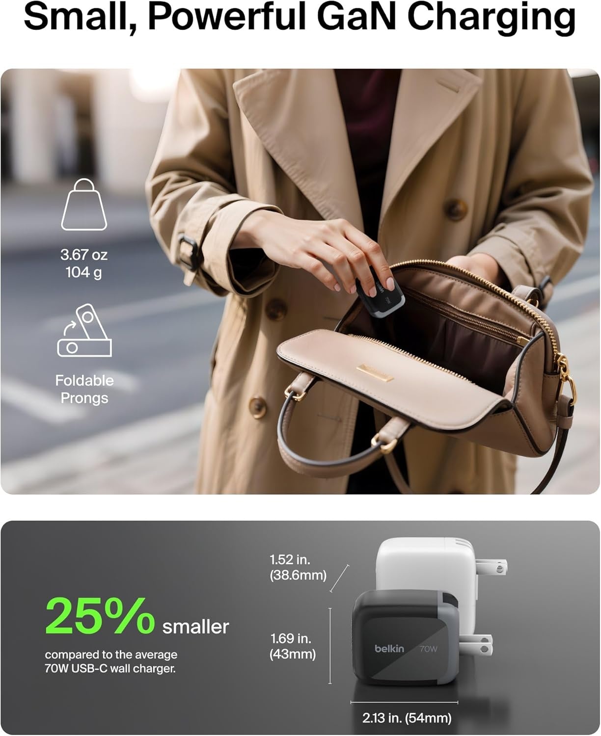 image:imageBelkin 3Port USB C Charger Block 70W MultiPort GaN Wall Charger w 2X USB C Ports amp 1x USB A Port Fast Charging for MacBook iPhone 17 iPad Pro Samsung Galaxy S26 Google Pixel 10 amp More
