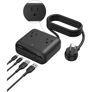 image:imageBelkin 2Outlet GaN Charging Station 140W USBC Charger 2 AC Outlet 3 USBC Ports 1 USBA Port Power Strip amp Plug Extension Outlet for iPhone Apple Watch iPad MacBook Chromebook Galaxy Pixel70W  3 AC Outlet
