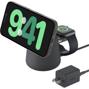 image:imageBelkin 2in1 MagSafe Wireless Charging Dock 15W Fast Charge iPhone Charger Compatible with iPhone 17 16 15 and 14 Series AirPods Pixel 10 and Other MagSafe Enabled Devices PSU Included  BlackBlack