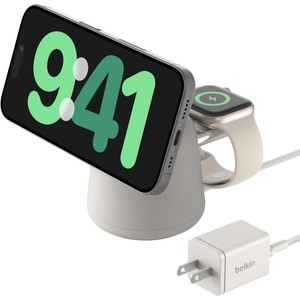 image:imageBelkin 2in1 MagSafe Wireless Charging Dock 15W Fast Charge iPhone Charger Compatible with iPhone 17 16 15 and 14 Series AirPods Pixel 10 and Other MagSafe Enabled Devices PSU Included  BlackSand