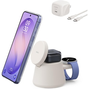 image:imageBelkin 3in1 Wireless Charging Station for Samsung Galaxy S26 Android  Qi22 25W Magnetic Charger for Pixel 10 iPhone 17 USB C Port for Galaxy Pixel amp Apple Watch Watch Charger Not IncludedSand