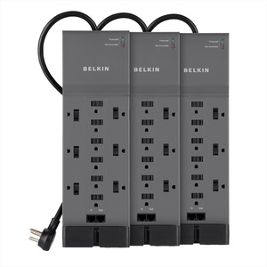 image:imageBelkin 12Outlet Surge Protector Power Strip w 12 AC Outlets amp 8ft Flat Plug ULListed HeavyDuty Extension Cord for Home Office Travel Computer Laptop Charger  3940 Joules of ProtectionNew  3 Pack