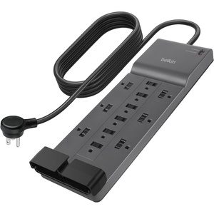 image:imageBelkin 12Outlet Surge Protector Power Strip w 12 AC Outlets amp 8ft Flat Plug ULListed HeavyDuty Extension Cord for Home Office Travel Computer Laptop Charger  3940 Joules of ProtectionNew