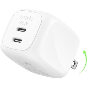 image:imageBelkin 2Port USB C Charger Block 50W DualPort GaN Charger w 2X USB C Ports amp Included 1M CC Cable Fast Charging for MacBook iPhone iPad Chromebook Galaxy Pixel  Travel Essentials  WhiteSingle Pack