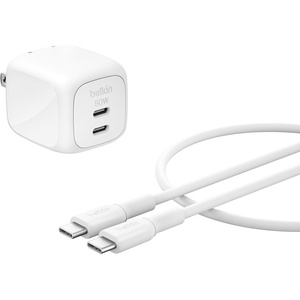 image:imageBelkin 2Port USB C Charger Block 50W DualPort GaN Charger w 2X USB C Ports amp Included 1M CC Cable Fast Charging for MacBook iPhone iPad Chromebook Galaxy Pixel  Travel Essentials  WhiteSingle Pack  USBC Cable