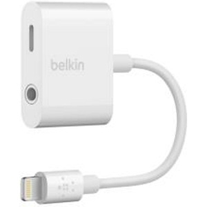 image:imageBelkin F8J212BTWHT Lightning amp 35mm Audio Dual Adapter Compatible with iPhone 1413  12  SE  11  XR MFi Certified Earphones amp Charge Simultaneously Data Transfer WhiteLightning  35mm Audio